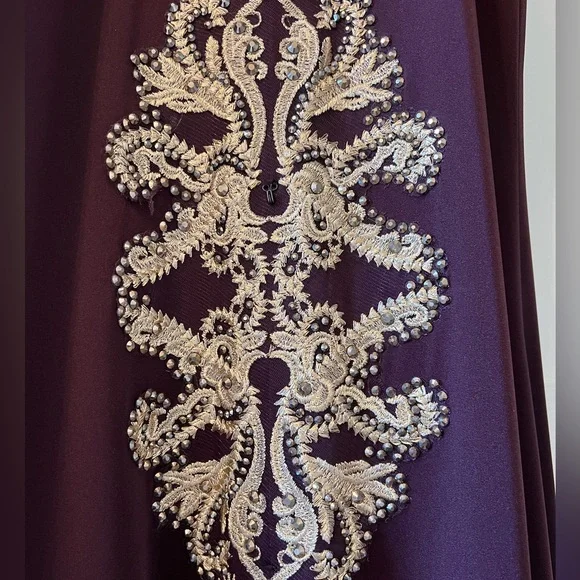 Charlotte Fashion Burgundy & Gold Embellished Gown – Size 10 - Picture 12 of 15